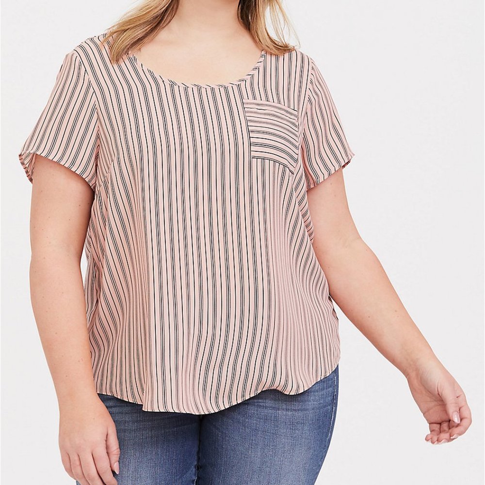 Torrid Size 1- Pink Stripe Knit to Woven Blouse